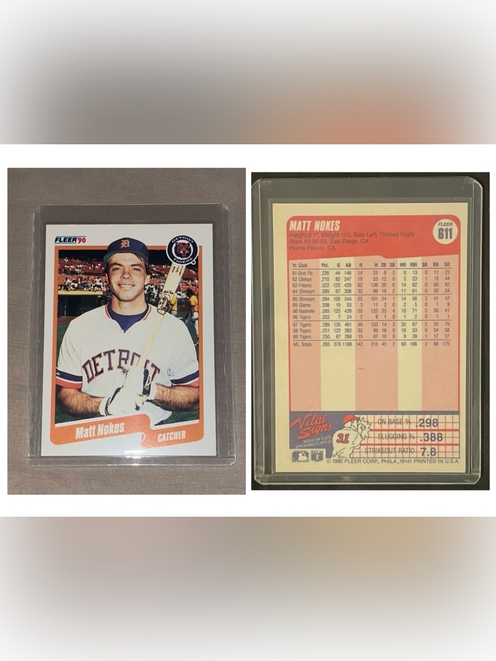 VINTAGE 1990 Matt Nokes Fleer MLB Detroit Tigers Baseball Trading Card